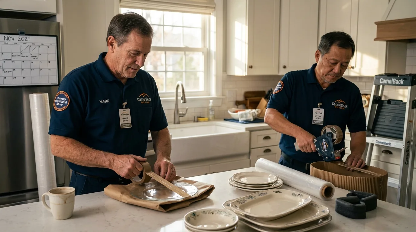 Professional crew packing kitchen dishware in Minersville, PA